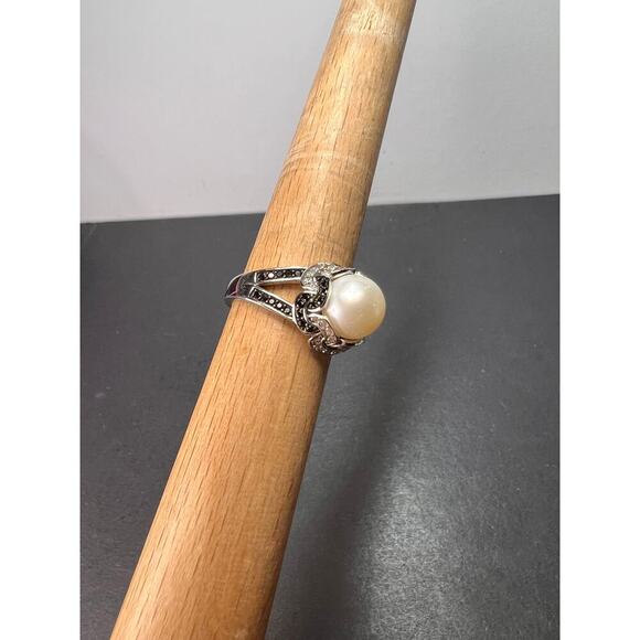 White cultured pearl and multi gem sterling silver ring size 9 *NEW* - Picture 7 of 11